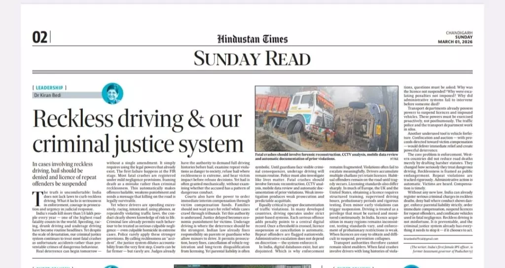 Leadership-Reckless driving & our criminal justice system